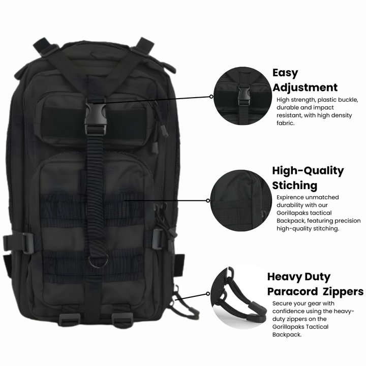 Gorilla Paks™ Small 30L Military Tactical Backpack (Black) Assault 3 Day Pack Army Molle Bag Backpacks Rucksack - Hunting, Hiking.