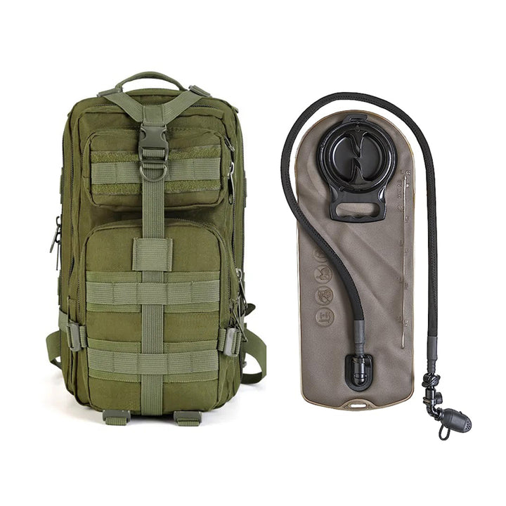 Gorilla Paks™ Small 30L Military Tactical Hydration Backpack (Green) - 2.5L Water Bladder - Assault 3 Day Pack Army Molle Bag Backpacks Rucksack - Hunting, Hiking.